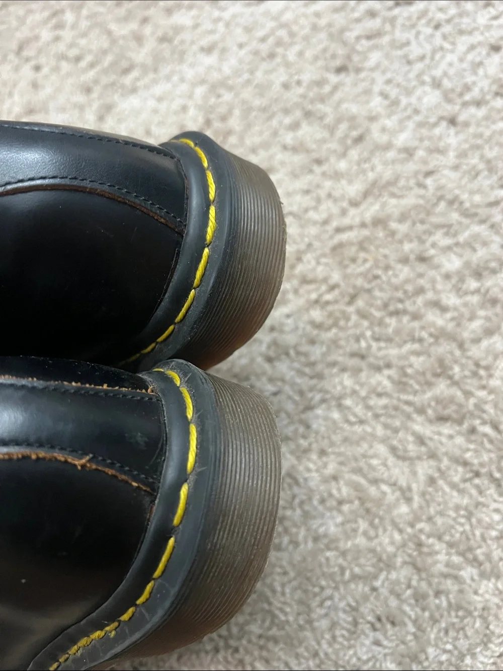 Men's Black Leather Lace-Up Shoes with Yellow Stitching Sz 6